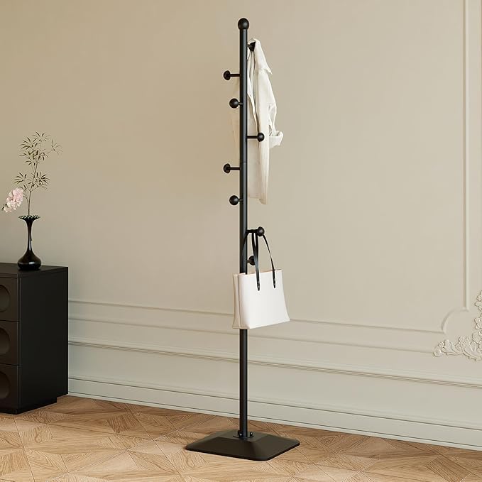 Coat rack,Metal coat hanger stand,Coat Tree freestanding Heavy duty with 8 Hooks and Cast iron base for coats,Hat,scarf,jacket,purse