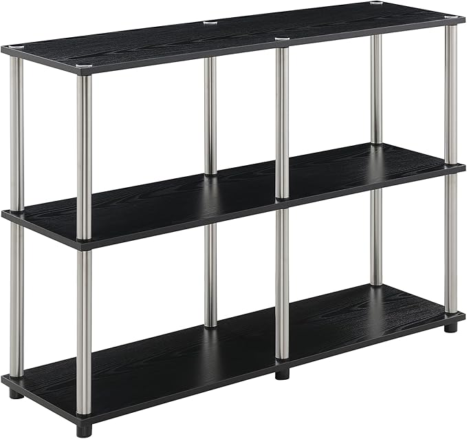 Convenience Concepts Designs2Go No Tools 3 Tier Wide Console Table 42" - Modern Multipurpose Accent with Shelves for TV Media Center, Office Desk Extension, Entryway Display, & Home Storage, Black