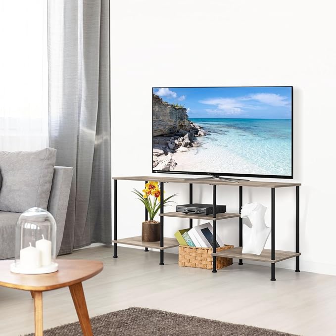 OYEAL 50 inch TV Stand for Living Room Farmhouse Entertainment Center with Storage Shelves 3 Tier TV Console Table Media Cabinet for 50 43 40 32 Inch TV, Rustic Grey