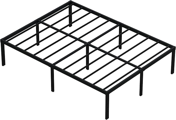 18 Inch California King Bed Frames No Box Spring Need, Platform Cal King Bed Frame with High Storage, Eassy Assembly 3,500 Lbs Heavy Duty Bedframes, Black