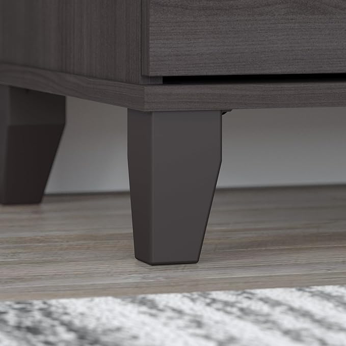Bush Furniture Somerset 3 Position Sit to Stand L Shaped Desk with Hutch in Storm Gray | Ergonomic Height Adjustable Standing Computer/Laptop Table for Home Office