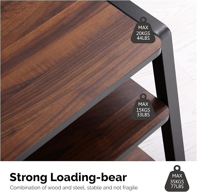 FITUEYES 3-Tier Floor TV Stand for 37-70 Inch TVs Entertainment Center Stand with Storage-Height Adjustable TV Console Stands with Walnut Board & Cable Management, VESA 600x400mm