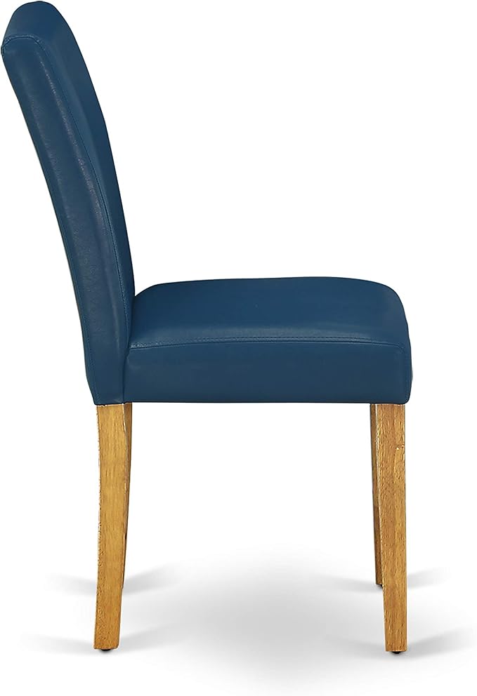East West Furniture VAAB9-OAK-55 9 Piece Modern Dining Table Set Includes an Oval Wooden Table with Butterfly Leaf and 8 Oasis Blue Faux Leather Parson Dining Chairs, 40x76 Inch, Oak
