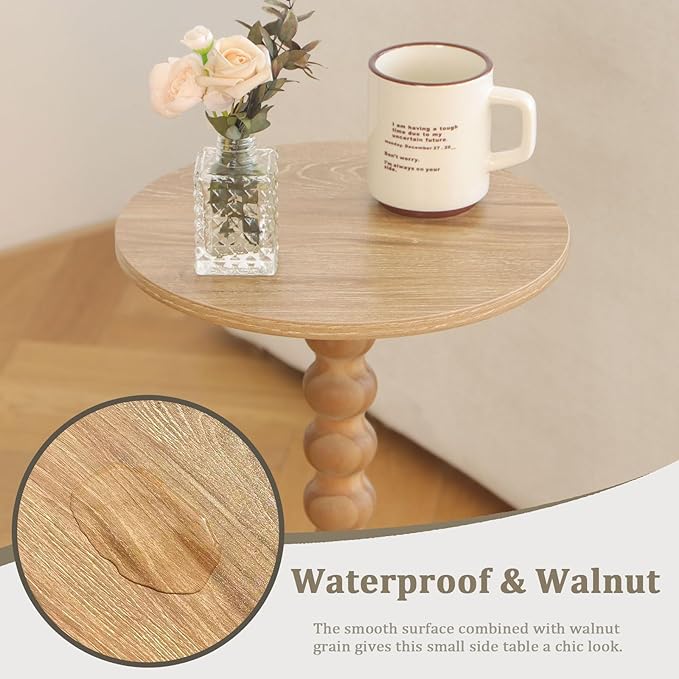 Small Side Table, Drink Table for Small Spaces, Modern Accent Table Martini Table with Solid Wood Leg, Round End Tables Living Room for Bedroom and Office (Rustic Walnut)