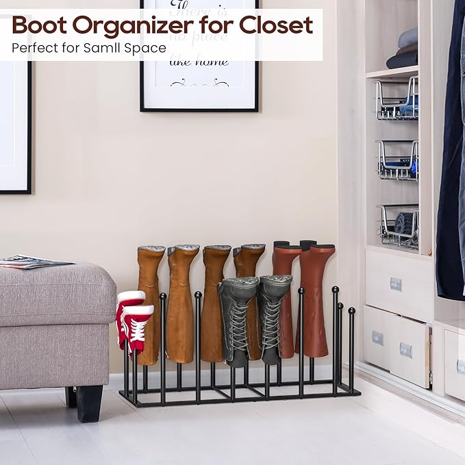 ORLESS Boot Rack Metal Black 8 Pairs Free-Standing Shoe Rack Boot Organizer Storage for Closet Entryway, Garage, Dorm Room, Hallway, Outdoor, Boot Rack