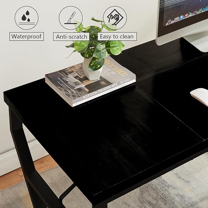 HOMISSUE 63-inch Executive Desk, Large Home Office Desk with Engineered Wood Tabletop and Metal Frame, Rustic Workstation Desks with Sturdy Structure, Long Computer Desks for Home Office, Writing