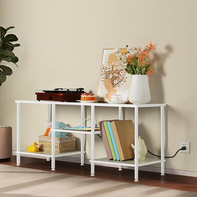 TV Stand for Bedroom up to 50 Inch Modern TV Stands with Power Outlets Small Entertainment Center with Storage 3 Tier TV Cabinet Console Table for Living Room Bedroom Office, White