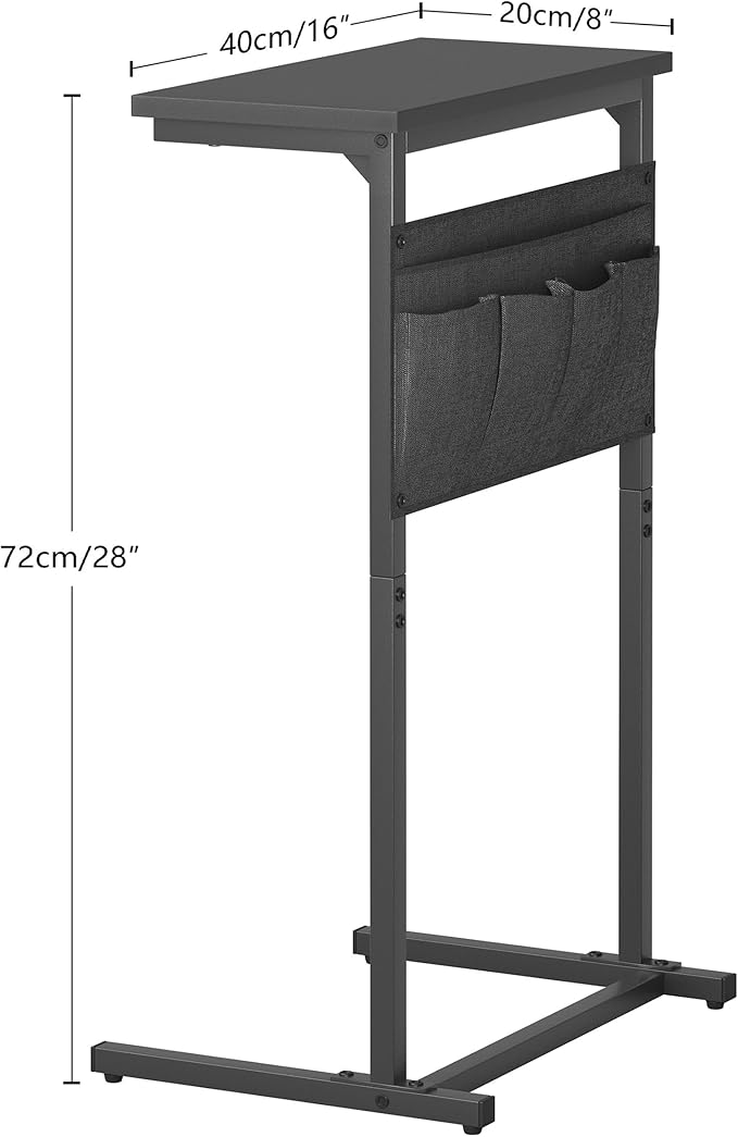 C Shaped End Table, Side Table for Sofa, Small TV Tray, Couch Table with Storage Bag for Small Space, Living Room, Bedroom, Home Office LET501B (Black)
