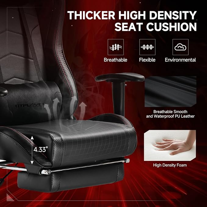 GTPLAYER Gaming Chair with Bluetooth Speakers and Footrest, Ergonomic Gamer Chair with Reclining Backrest, 3D Armrests, Adjustable Seat Height, Computer Desk Chair for Adults (Black)