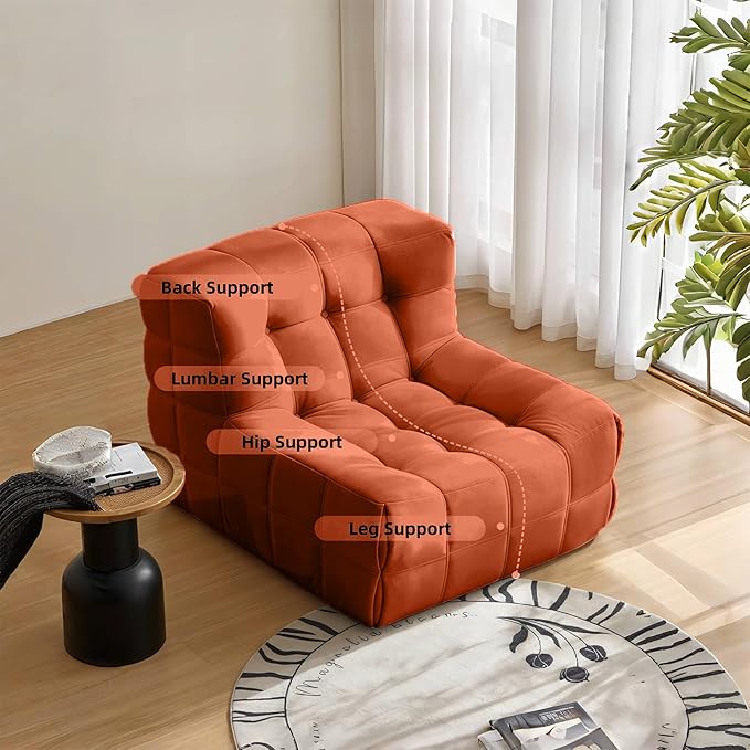 Bean Bag Chair - Memory Foam Bean Bag Chair for Adults, Comfy High-Resilience Single Sofa, Small Space Floor Chair, Chaise Lounge for Living Room, Bedroom (Orange, Square)