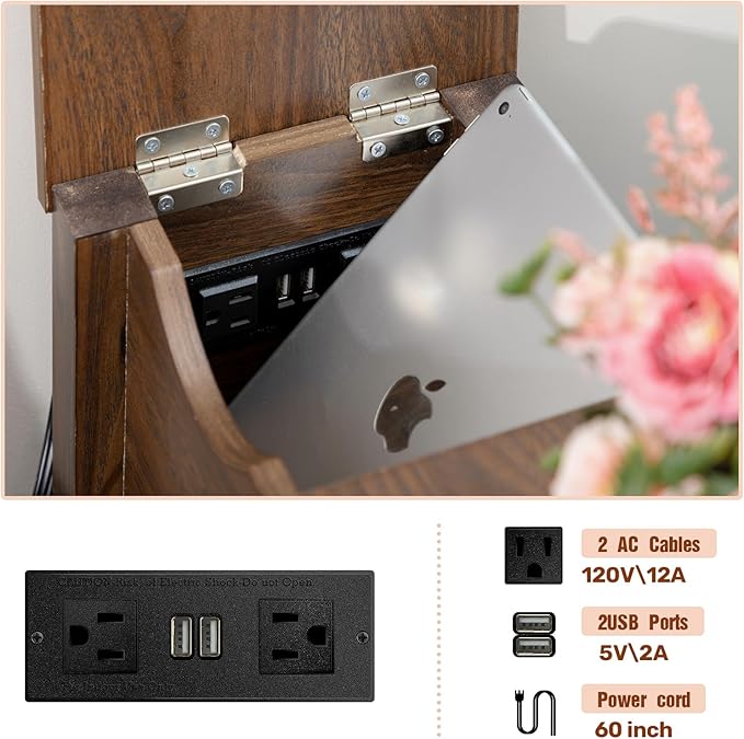 End Table with Movable Top and Charging Station, Narrow Side Table with Storage Cabinet and USB, Sofa Table for Living Room Bedroom