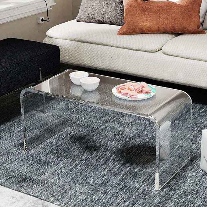 40inch Premium Clear Acrylic Rectangle Coffee Table for Living Room,Mid Century Transparent Waterfall Lowtea Table, Standard Table Size (40"x18"x16") Need Assembly Fit for 2-3 Seat Sofa