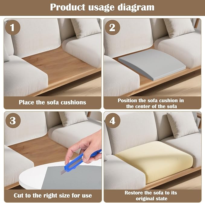 3 Pcs Couch Cushion Support for Sagging Cushion 20" x 20" 40D High Density Cushion Support Board Replacement Gray Sofa Cushion Support