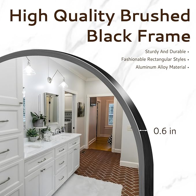Circle Mirror, Black Round Mirror 20 Inch Round Bathroom Mirror Small Round Mirrors for Wall Decor Frosted Metal Frame Anti-Rust Tempered Glass Mirror for Bedroom Living Room Decorative
