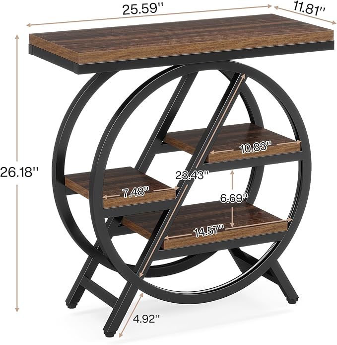 Tribesigns End Table Set of 2, 3-Tier Narrow Sofa Side Table with Storage for Living Room, Wood End Table with Geometric Metal Frame, Industrial Nightstand and Bedside Table for Bedroom, Rustic Brown