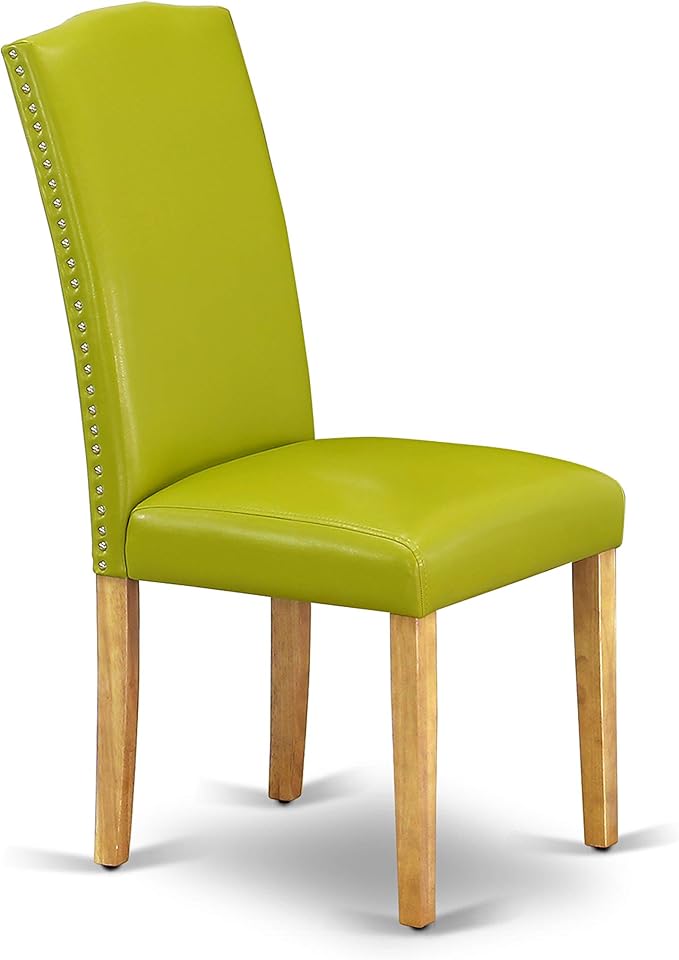 East West Furniture OXEN3-OAK-51 3 Piece Dinette Set for Small Spaces Contains a Square Dining Room Table and 2 Autumn Green Faux Leather Parsons Dining Chairs, 36x36 Inch, Oak