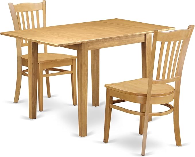 East West Furniture NDGR3-OAK-W 3 Piece Dinette Set for Small Spaces Contains a Rectangle Dining Table with Dropleaf and 2 Dining Room Chairs, 30x48 Inch, Oak