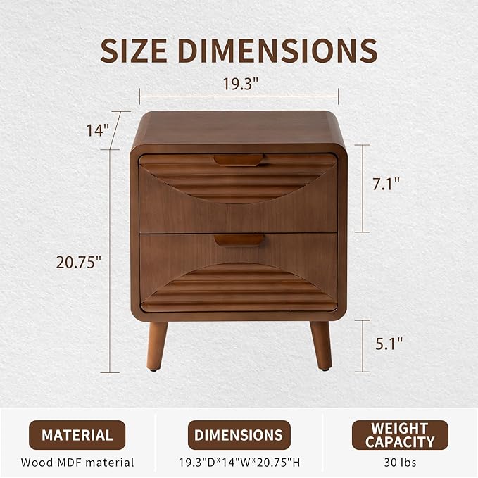 COSIEST Modern Storage Cabinet 2 Drawer, Walnut Accent Cabinet, Sideboard Buffet for Living Room Hallway Dining Room Kitchen