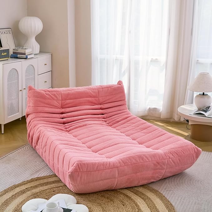 N&V Fireside Lounge Chaise Chair, Mid Century Armless Floor Lounger Sofa, Soft Premium Corduroy Floor Lounge Chair, Foam Sofa Accent Lounger for Living Room Bedroom and Office, Salmon