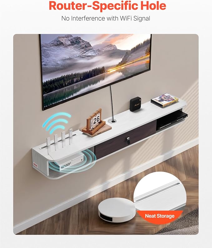 VEVOR Floating TV Stand, 55'' Under TV Shelf Wall Mounted Floating TV Console Modern Entertainment Center with Storage Cabinet, for Bedroom & Living Room, White