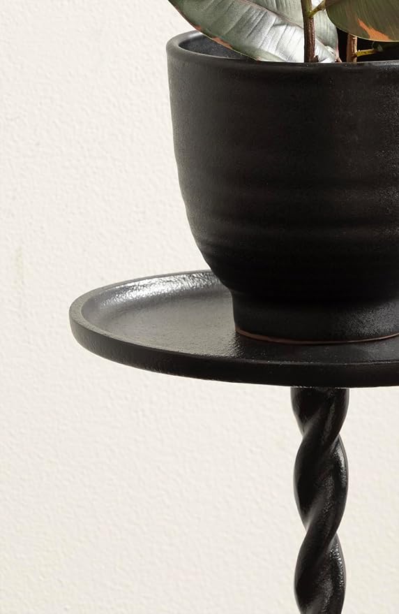 Kate and Laurel Ropa Transitional Round Pedestal Drink Table, 9 x 9 x 22, Black, Decorative Cast Aluminum Mini Table with Spiral Rope Design for Use as Indoor Plant Stand or Living Room Accent