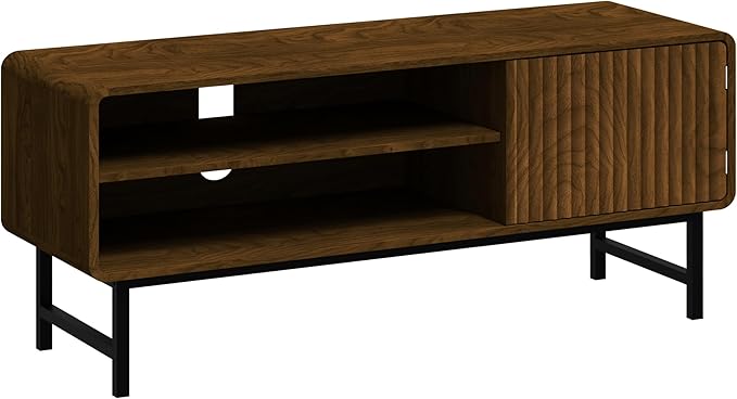 TV Stand,Mid Century Modern Entertainment Center with 2 Open Shelves，Farmhouse TV Media Console Table for Living Room,Bedroom,Television Stand up to 50 Inches,Black Walnut