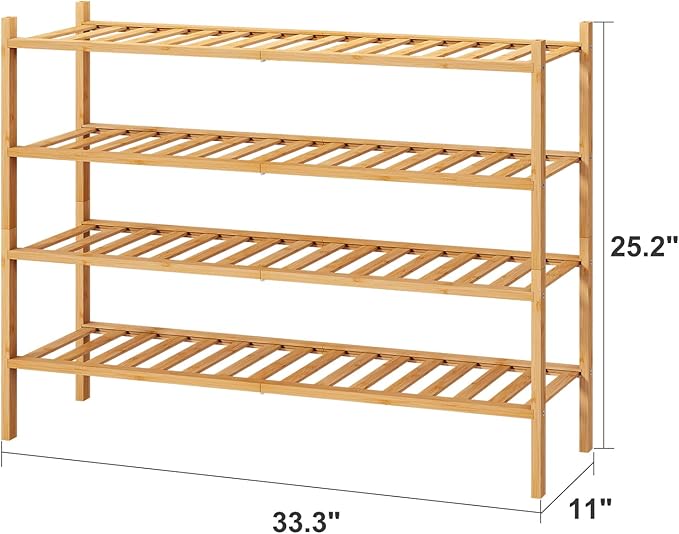 Shoe Rack, 4-Tier Long Shoe Rack for Entryway, Bamboo Wood Shoe Shelf for Closet & Hallway, Long 33IN | Beautiful | Functional | Sturdy | Durable