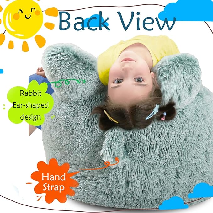 Bean Bag Chair for Kids with Plush Faux Fur Cover, 2.5FT Memory Foam Filled Bean Bag for Teens & Kids, Lazy Sofa for Living Room/Bedroom/Dorm, Rabbit-Ears Design