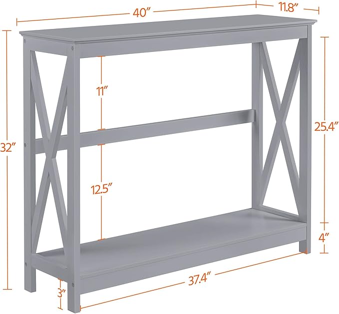 Yaheetech Console Table for Entryway, 2 Tier Narrow Sofa Table Bookshelf Accent Tables w/Storage Shelf, Living Room Entry Hall Foyer Tables Furniture, Grey