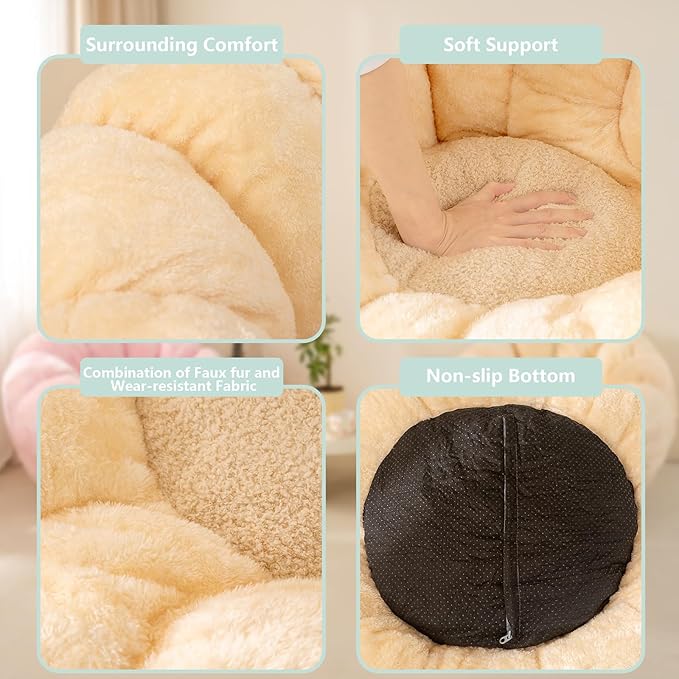 Pumpkin Bean Bag Sofa Chair, Bean Bag Chair with Filler for Teens, Kids, Toddler, Comfy and Lazy Sofa for Dorm, Apartment, Living Room and Bedroom, Ivory