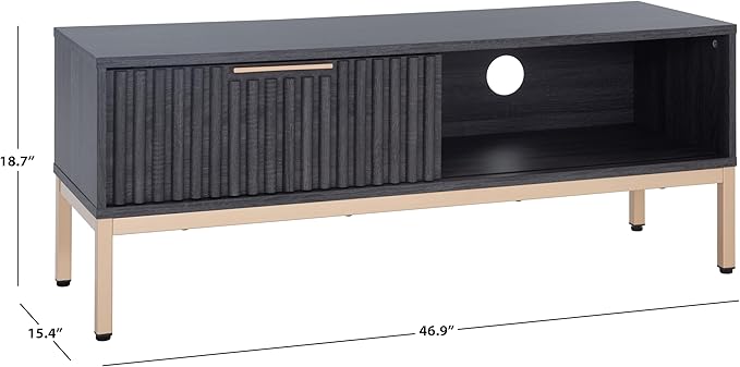 SAFAVIEH Lylia TV Stand for up to 55" Flatscreen – Distressed Black with Gold Legs & Handle, 1 Sliding Door, 1 Open Shelf, Entertainment Media Console (MED9617E)