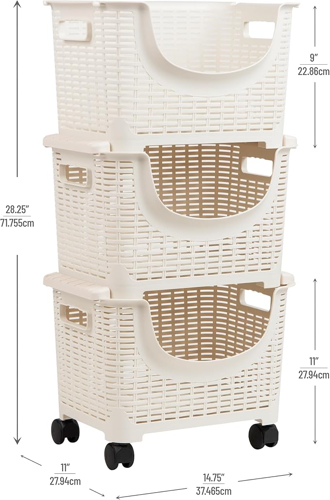Mind Reader Plastic Storage Cart, Kitchen Storage, Rolling, Toy Storage, Laundry, Kitchen, 14.75" L x 11" W x 28.25" H, Ivory