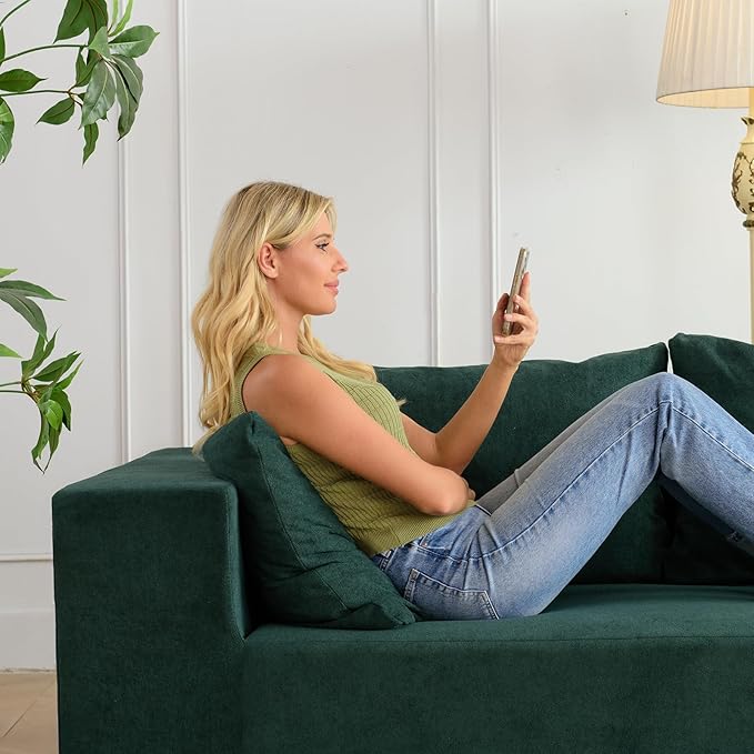 Vamcheer Modular Sectional Sofa with Chaise, Modern L Shaped Cloud Couch with Deep Seat, Sectional Couches for Living Room, Bedroom, Office, No Assembly Required, Green