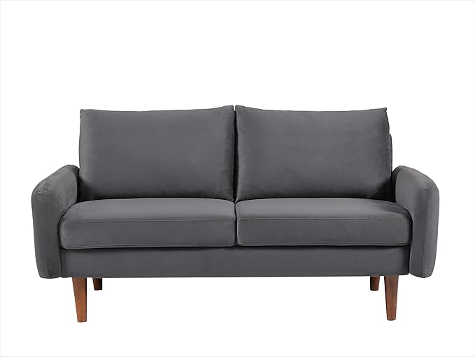 Container Furniture Direct Kent Velvet Loveseat Sofa for Modern Living Rooms and Compact Spaces, Comfy 2 Seater Couch Studio Apartment Furniture with Sleek Design, Grey