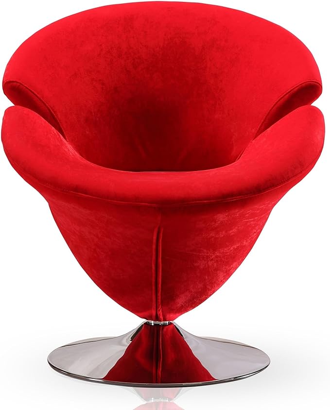 Manhattan Comfort Tulip Swivel Accent Chair Set of 2 with 360° Turn, Modern Flower Inspired Design, Soft Velvet Upholstery, Polished Chrome Base, No Assembly Required, 300 Lbs Capacity, Red