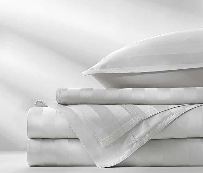 Twin Sheets by Pure Bamboo, Genuine 100% Organic Viscose Derived from Bamboo Bed Sheet Set, Luxuriously Soft & Cooling, Double Stitching, Lifetime Quality Promise (Twin, Jacquard White)