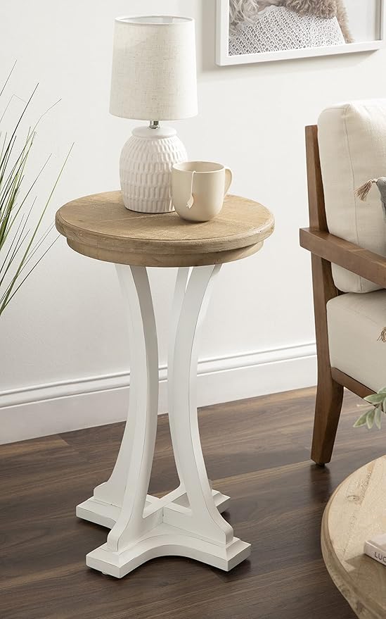 Kate and Laurel Linsley Farmhouse Side Table, 16 Inch Diameter, Rustic Brown and White, Decorative End Table with Rustic Style for Vintage Decor