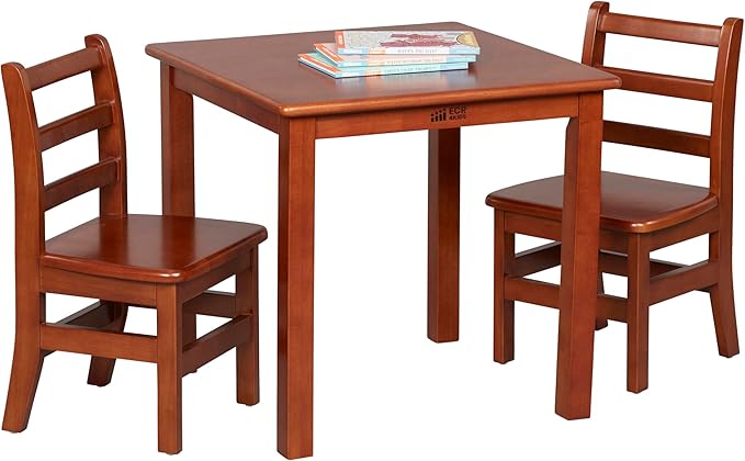 ECR4Kids 24in x 24in Hardwood Table and Chair Set, 12in Seat Height, Kids Furniture, Dark Walnut