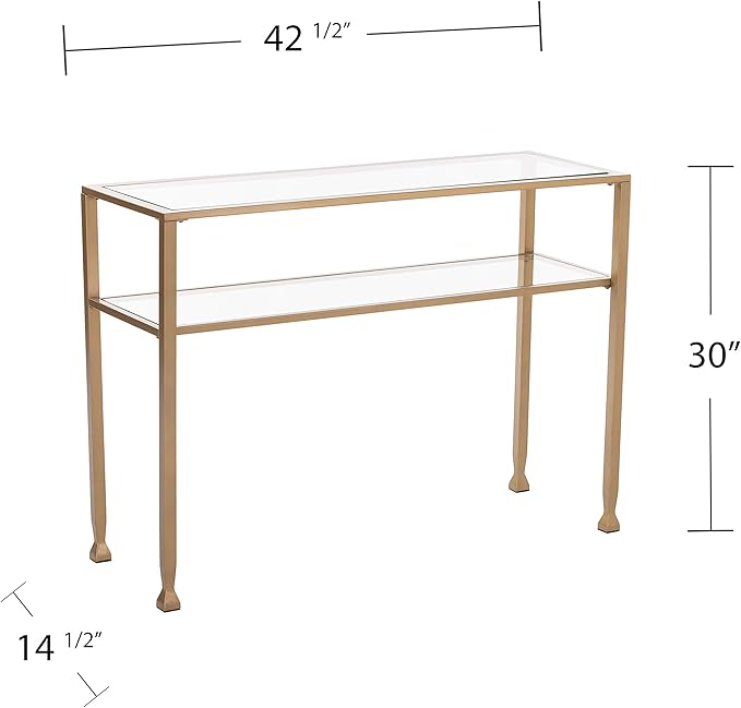 SEI Furniture Jaymes Metal & Glass 2-Tier Console Table, Soft Gold