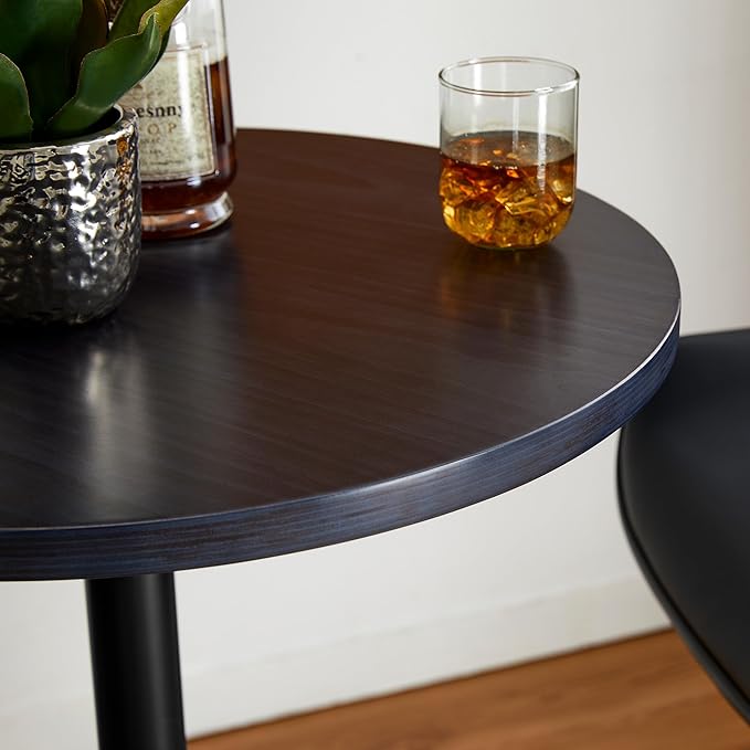 Glitzhome 39.5" H Set of 2 Pub Table Round Bar Table Wood Top with Black Metal Leg and Base,Charcoal Gray Walnut Veneer Finish Cocktail Table for Kitchen Island,Bistro,Restaurant (Charcoal Gray)