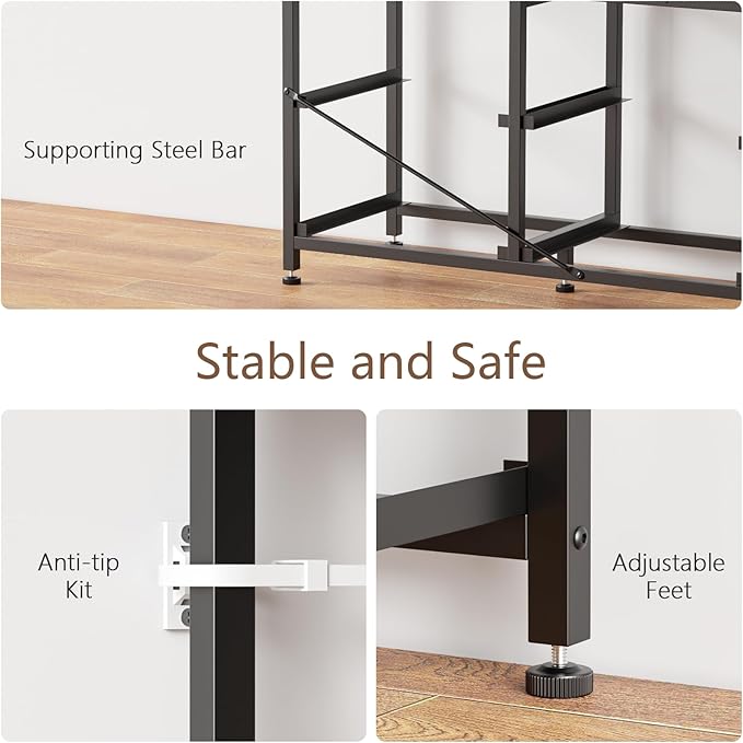 Furnulem 63” Long Dresser for Bedroom, TV Stand for 65 to 75 inch TV, Black Dresser with 10 Fabric Drawers, Chest of Drawer for Closet, Entertainment Center with Power Outlet & LED Light
