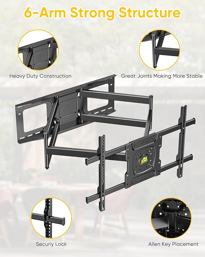 FORGING MOUNT Long Arm TV Wall Mount with 36" Extension Dual Articulating Full Motion TV Mount Bracket for 50"-90" Flat Curved TVs, Easy Install on 16" 24" Studs Max VESA 600x400mm up to 198lbs