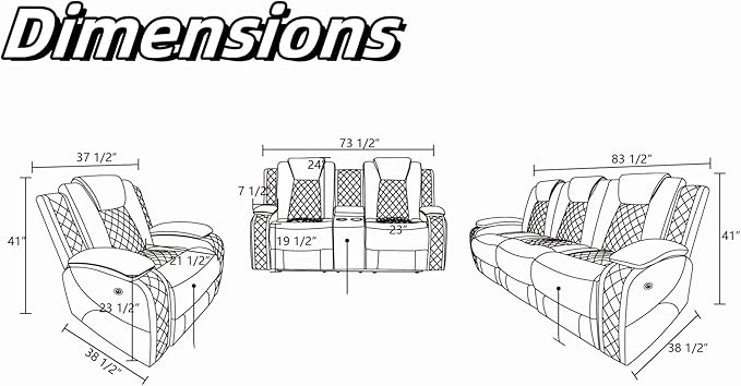 Leather Recliner Sofa Couch, 3-Seater Home Theater Seating Reclining Sofa, Power Reclining Couch with Cup Holders & Drop Down Table for Living Room Furniture Sets, White