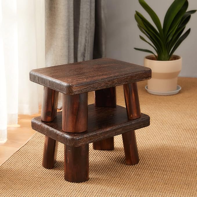 Wooden Stool, Bedside Step Stool, Step Ladder for Kitchen & Bathroom, Foot Rest Stool, Super Sturdy Hold Up to 500 LBS (14.2"x10.6"x7.1")