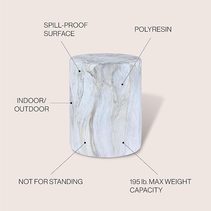 JONATHAN Y TBL1101B Troy 16" Modern Minimalist Faux Marble Column Indoor/Outdoor Indoor/Outdoor Accent Table Modern, Contemporary, Minimalist, Transitional for Living Room, Garden, Patio, Gray/Gold