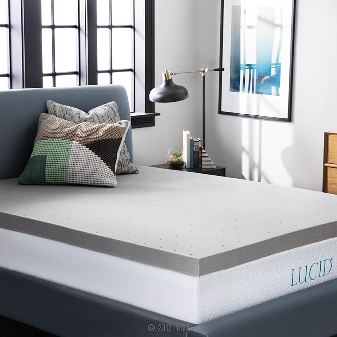 Lucid 3 Inch Ventilated Bamboo Charcoal Memory Foam Mattress Topper, CertiPUR-US Certified, Moisture and Odor Control-Twin