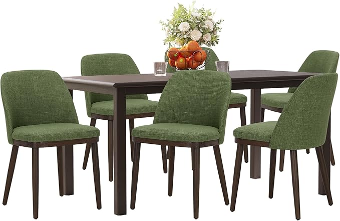 COLAMY 60 Inch Rectangular Kitchen Dining Table for 6, Modern Farmhouse Dining Table Set for 6, Wood Dining Table and Upholstered Dining Chairs for Kitchen, Dining Room, Restaurant, Brown/Green