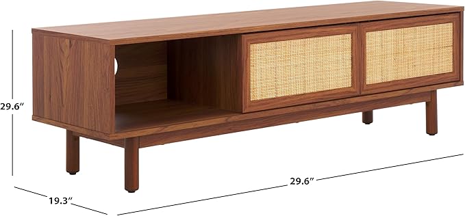 SAFAVIEH Aino TV Stand for up to 60" Flatscreen – Walnut Brown, 2 Sliding Doors with Interior Storage, 1 Open Shelf, Entertainment Media Console (MED9619A)