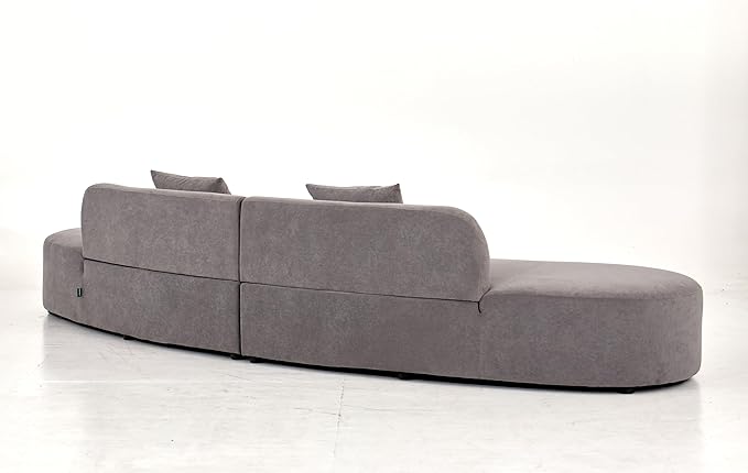Container Furniture Direct 132" Curved Sofa with Throw Pillows, 6 Seater Luxury Velvet Couch with Half Moon Design and High-Density Foam, Ideal for Modern Living Room, Office & Apartment, Grey