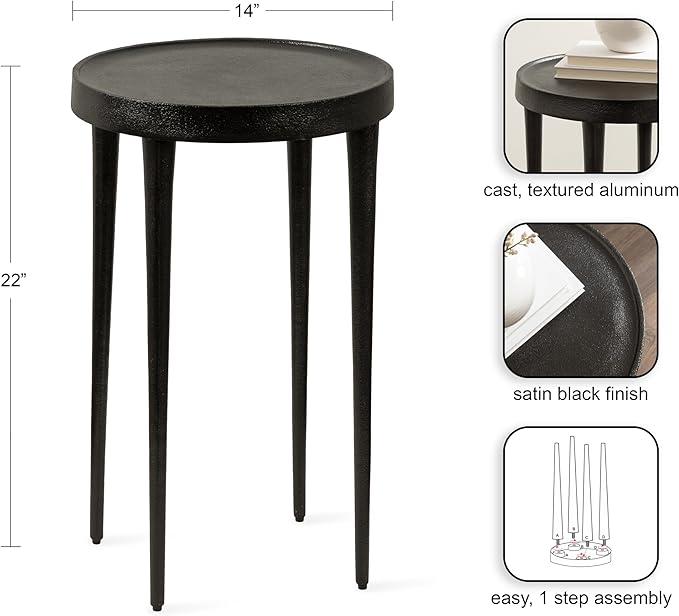 Kate and Laurel Rava Modern Metal Round Side Table, 14 x 14 x 22, Black, Cast Aluminum Accent Table for Use as Indoor Plant Stand or Living Room Decor Piece
